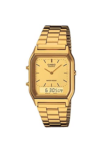 New Casio AQ230GA-9D Digital Analog Dual Time Metal Watch Multi Alarm Auto Calendar Water Resistant