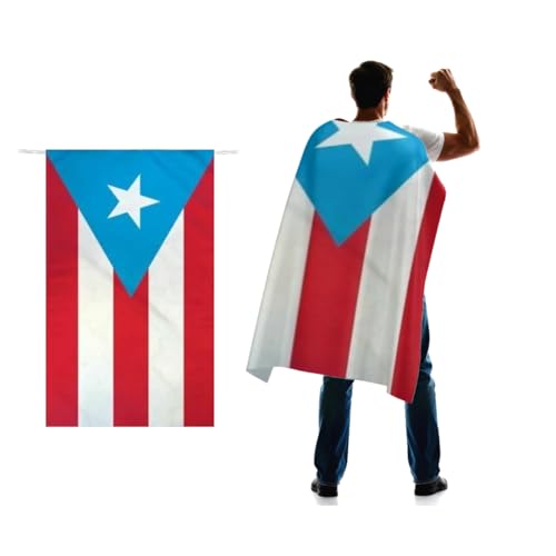 Light Blue Puerto Rico Flag Cape 3x5 FT for Independence Day Holiday Costumes Celebrati 150D Premium Polyester Puerto Rican PR National Patriotic Flags Costume Cloak.