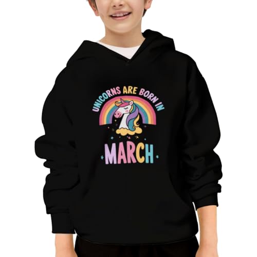 Retro Unicorns Are Born In March Hoodies for Teen Girls Boys Lightweight Kangaroo Pocket Sweatshirt - Main Image