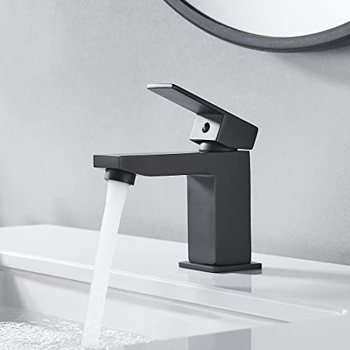Luckyhome Basin Mixer Tap with Pop up Waste,Washroom Square Single Lever Chrome Brass Mixer Tap(Black) - Image 2