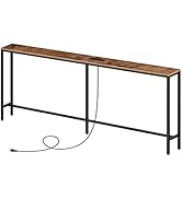 MAHANCRIS Skinny Console Table with Power Outlets, 180 cm Narrow Sofa Table, Behind Couch Table w...
