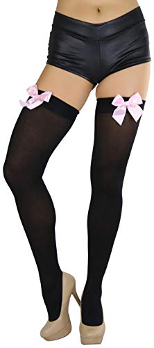 Image of ToBeInStyle Women's Opaque Long Thigh High Stockings w /Decorative Front Satin Bow