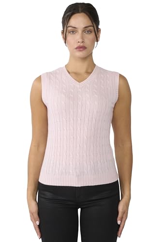 JENNIE LIU Womens 100% Cashmere V Neck Cable-Knit Sweater Vest