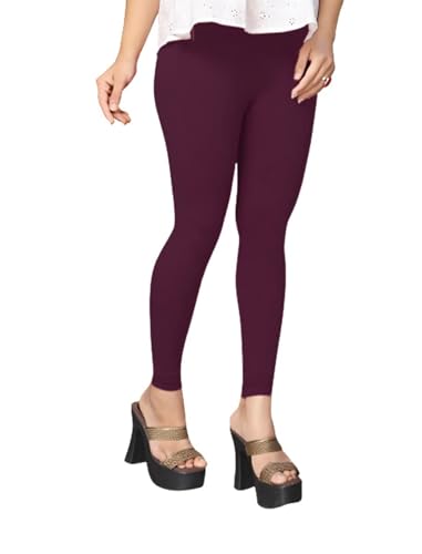 Image of Women's Cotton Skinny Leggings with Ankle Length Solid Pattern Mid Rise and Elastic Closure | Cotton Skinny Leggings for Womens