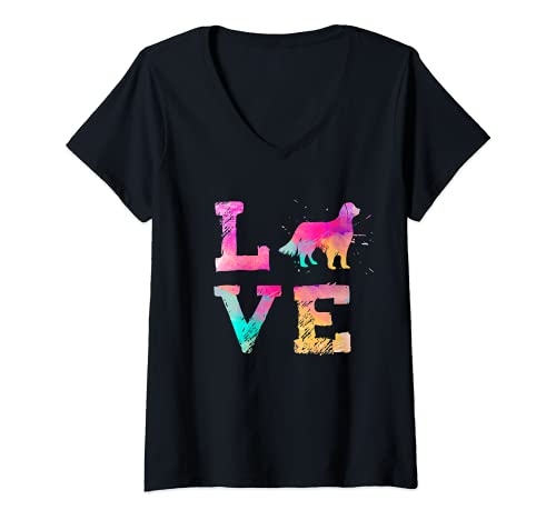 Femme Peinture aquarelle colorée Chien Setter Anglais Love-r T-Shirt avec Col en V
