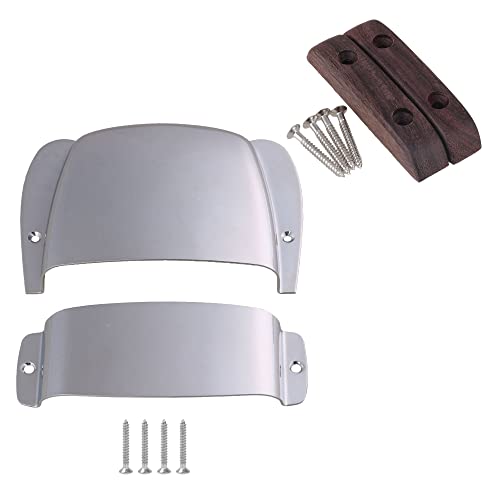 Yibuy 4Pcs Zinc Alloy Pickup Bridge Cover for Electric Bass Guitar & Thumbrest Wood color
