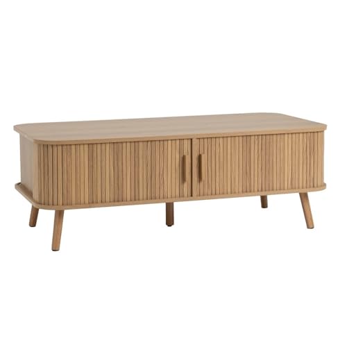 LOLAhome Mesa de Centro con 2 Puertas persiana enrollables de MDF Natural de 120x60x41 cm