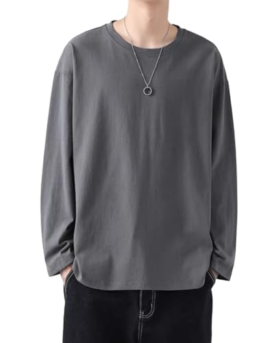[KANGNAN] Tシャツ メンズ 长袖 9オンス 肉厚生地 おおきいサイズ クルーネック 吸汗性 アンダーシャツ 100綿 透けない グレー 2XL