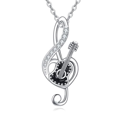 VONALA Collier en argent sterling 925 avec pendentif en forme de cœur et note de musique en oxyde de zirconium - Cadeau pour femmes et filles, taille unique,...