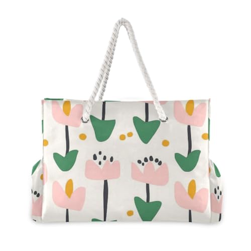 Blush Tulip Floral Motif Large Beach Bag, Travel Tote Bag Zippered, Water Resistant Family Size for Seaside, Shower Stall, Swiming Pool2