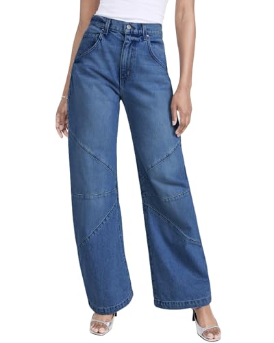 Kedera Women's Baggy Wide Leg Barrel Jeans Horseshoe Casual Boyfriend Denim Pants Loose Fit Trousers