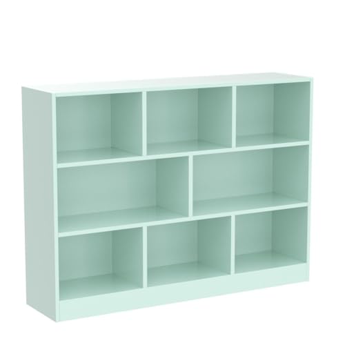 Image of IOTXY Open Shelf Low Bookcase - Wooden 3-Tier Cube Bookshelf, Tiffany-Green