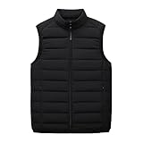 Chaleco cálido de forro polar para hombre, de color sólido, con cuello alto, sin mangas, para exteriores, casual, con cremallera, Negro, XL