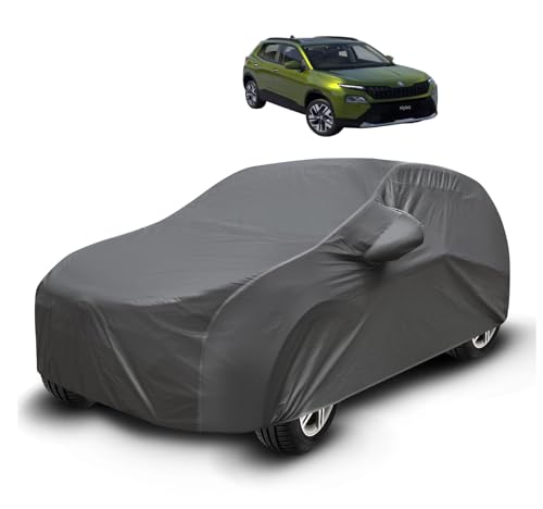 Image of Auto Hub Waterproof Car Cover Compatible with Kylaq - Mirror Pocket, Soft Cotton Lining, Waterproof, Grey