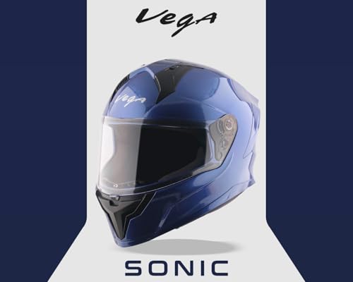 Image of Vega Sonic Solid Full Face Motorcycle Helmet with Shock Absorbing Liner, Comfortable Interior, Lightweight Shell, Aerodynamic Design, Ventilated Fit, and Trendy Blue Finish Blue-L