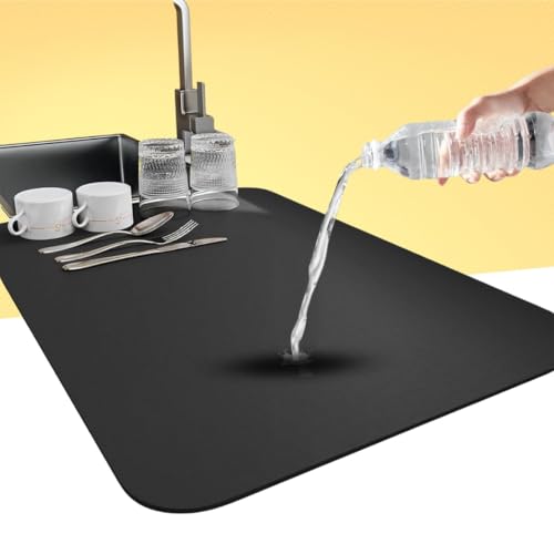 Image of VMITRA Dish Drying Mat 40x60 cm | Super Absorbent Microfiber Kitchen Counter Mat | Non-Slip Rubber Backing | Quick Drying Pad for Utensils Dishes Glassware