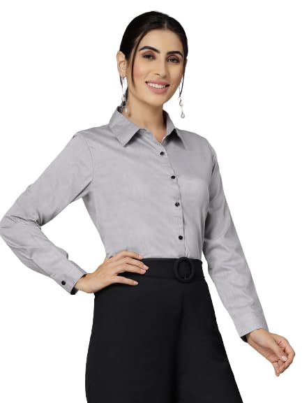Image of Style Quotient Women Solid Chambrey Regular Formal Shirt
