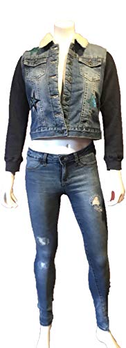 VIGOSS Jeans Girl's Faux Sherpa Lined Button Down Denim Jacket (14, Denim Blue Star)