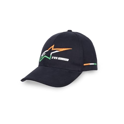 Image of TVS Racing x Alpinestars Cap � 100% Cotton Twill, Breathable & Skin-Friendly Fabric, 6-Panel Design, Adjustable Metal Buckle Closure, Flexible Peak for Sunshade, and Embroidered Branding