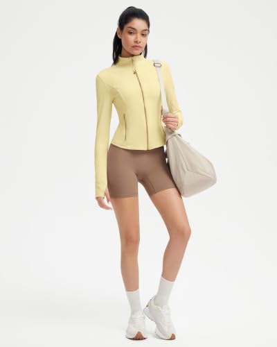 Image of SUUKSESS Women Golden Full Zip Up Workout Cropped Jackets Lightweight Athletic Yoga Tops