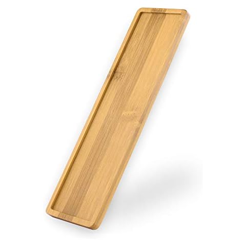 YCDC 2 Pack Bamboo Platters, Bamboo Tray, Rectangle Plant Saucer, Minimalism Succulent Pot Stand, Rectangular Wooden Trays Cup Coaster, Serving Tray, Available Space 25x6cm/9.96x2.44inch Cover