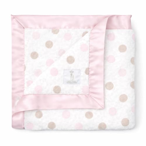 Little Giraffe Luxe Baby Blanket  29x35 Satin Trim, Dot Pink | Ultra-Soft, Hypoallergenic Stroller & Nursery Blanket | Perfect for Newborns & Toddlers