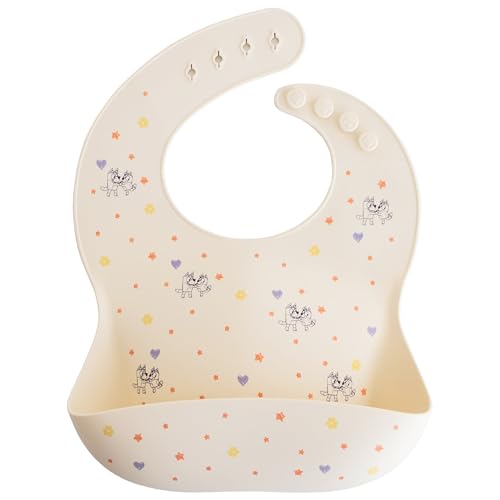 Image of mushie x Bluey Silicone Baby Bib | Adjustable Fit Waterproof Bibs (Bluey Ivory)