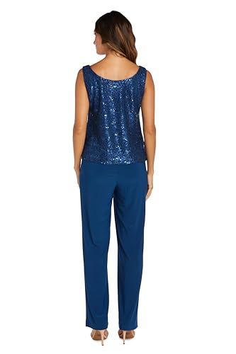 Image of R&M Richards Women's 3-Piece Scallop Glitter Lace Duster Pant Set for Mother of the Bride, Wedding Guest, Cocktail Attire
