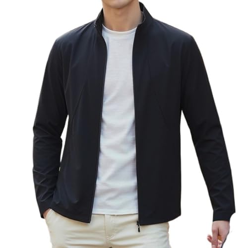 Chaqueta deportiva para hombre, secado rápido, cuello alto, protección solar UPF 50+, cortavientos, cremallera completa, abrigo para correr, Negro, X-Small