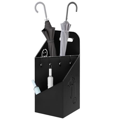 WOLTU Portaombrelli con 4 Ganci e 2 Aree Separate, in Metallo Antiruggine, con Design a Conca e Sorriso, per Corridoio, Ingresso, Nero