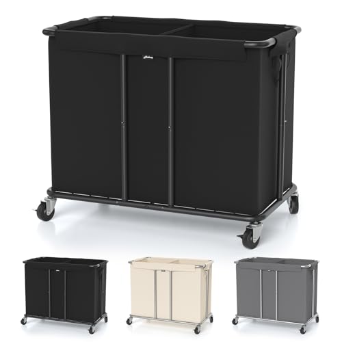Hodonas Laundry Hamper with Wheels, 2-Section 230L (61Gal) Large Capacity, Heavy-Duty Rolling Clothes Basket with Silent Rubber Casters & Detachable Oxford Bags for Home, Black, 31.5"Lx15.75W"x30.7"H by Hodonas - Used condition - US$47.39
