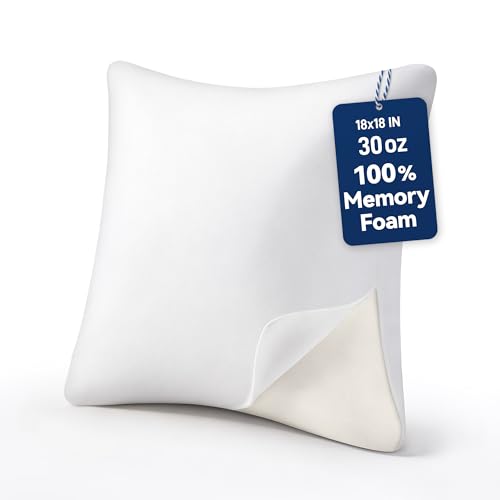 Image of AM AEROMAX 18x18 Inch Memory Foam Pillow Insert, Firm & Fluffy Square Throw Pillow for Couch and Bed, Premium Decorative Stuffer, Heavy Duty & Non-Flattening