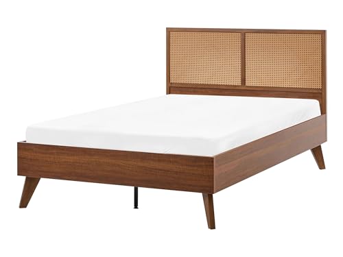 Beliani Bett Holzoptik Dunkelbraun Kopfteil Wiener Geflecht Lattenrost 120x200 cm Monpazier