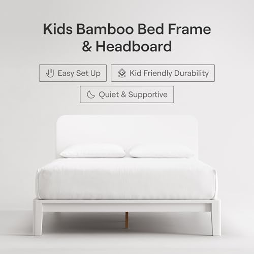 Image of Nectar Kids Full Bamboo Platform Bed Frame & Headboard - White - 12 inch Height - Easy Tool Free Set Up - Durable & Kid Friendly - Sturdy Wooden Slats for Support