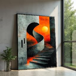 Toile escalier colimaçon grand format pour agrandir visuellement un salon moderne