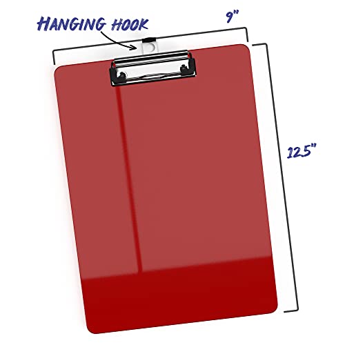 6 Pack Plastic Clipboards Colored Transparent Clear Clip Boards With Low Profile Metal Clip Board 12.5 X 9 Inch Letter Size Bulk Class Set Acrylic Clip Boards With Hanging Hook - Holds 100 Sheets #TOP4