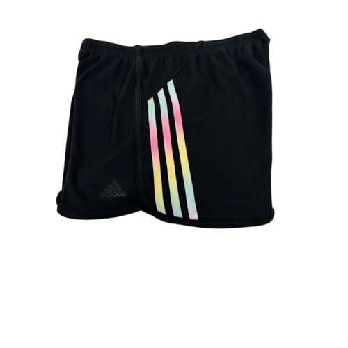adidas Girls, Youth Girls Athletic Shorts, Elastic Waist, Black with Colorful Stripe (US, Numeric, 16, Regular, Black Multi)