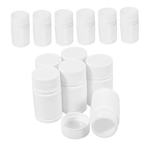 KOCKSHION 20個白プラスチック密封瓶 高密製 食品 規格準拠 アルミ箔密封内蓋付き スクリューキャップ 可搬型 リフィル対応 経口液体 サンプル整理保管用