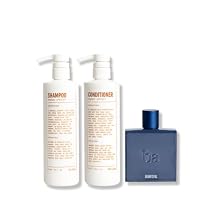 Blu Atlas Mens Grooming Set - Bountiful Eau De Parfum 100 ml, Coconut and Apricot Shampoo and Conditioner 16 oz Sulfate-Free, Vegan - Clean Hair and Fragrance Kit for Men