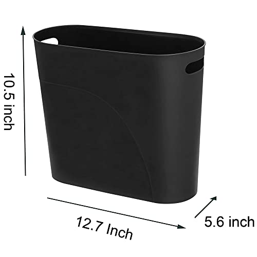 Caxmtu Mülleimer Papierkorb Abfalleimer Badezimmer Papiereimer Höhe 27 cm 10 L Schlanker Mülleimer mit Griff für Zuhause Küche Badezimmer Schlafzimmer Büro, aus Kunststoff, 2 Stück (Schwarz)