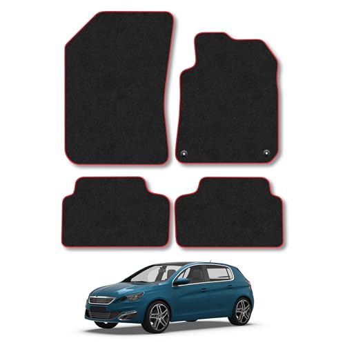 Peugeot 308 (2013-2021) Car Mats Accessories Tailored Fit Carpet Floor Mats Non Slip Red Trim Accessory Compatible Front Rear Set Anti Slip Backing Custom Fit Hand-Finished Full Coverage Clips