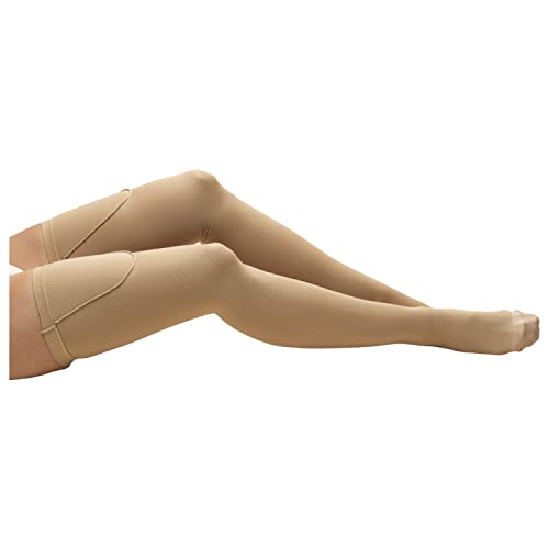 Image of Truform Surgical Stockings, 18 mmHg Compression for Men and Women, Thigh High Length, Closed Toe, Beige, Medium