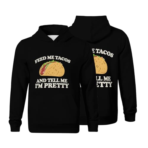 Kids Funny Feed me tacos and tell me I'm pretty Boys Girls Lightweight Kangaroo Pocket Hoodies