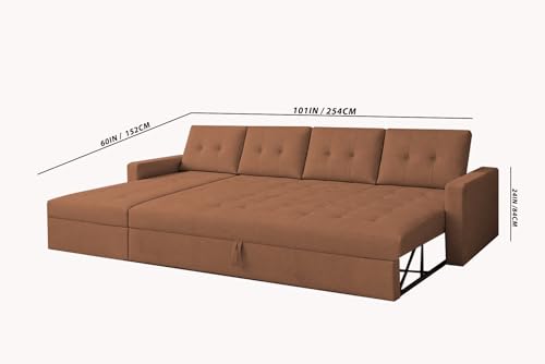 Image of Emilio 6 Seater LHS L - Shape Pull-Out Sofa Cum Bed Sofa for Living Room (Brown Fabric Color) Premium Fabric Sofa Set for Living Room Sofa Cum Bed