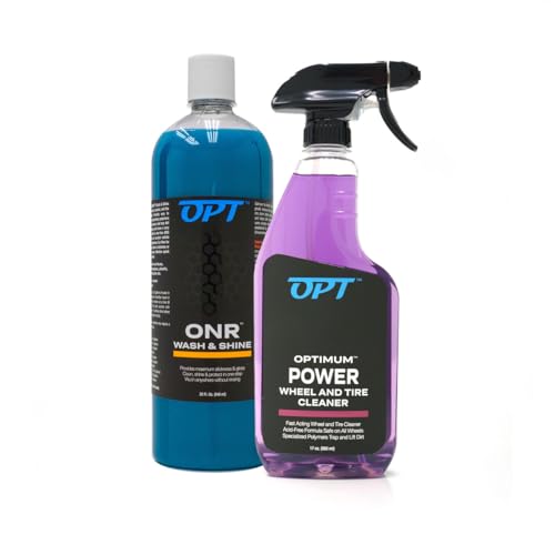 Optimum No Rinse Version 5 (32 Oz) with Power Wheel Cleaner Kit (17 Oz) Bundle - ONR Rinseless Car Wash with New 17 oz Power Wheel and Tire Cleaning Solution