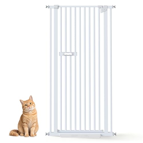 Extra Tall 150cm Pet Gate Adjustable Width 77-106cm No Drilling Pressure Fit Dog Gate with Dual Lock System Two-Way Opening for Doorways Stairs Hallways Indoor Safety Barrier for Cats & Dogs