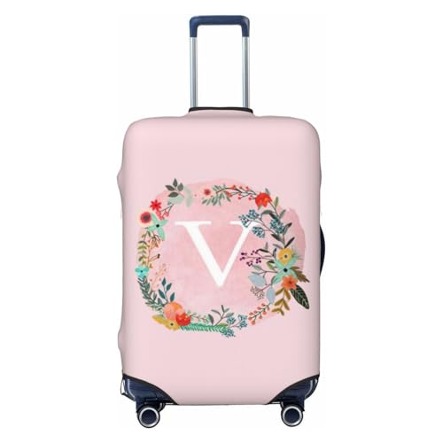 Luggage Cover Flower Letter V Pink Travel Suitcase Protector fits 18-32inch Suitcase Cover Washable Dustproof with Concealed Zipper for Wheeled Suitcase LC1288