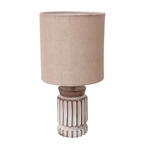 Image of Homesake Retro Farmhouse Table Lamp for Living Room Bedroom Rustic Linen Bedside Nightstand Lamps for Kids Room Study Office Wood, Home Decorative Lamp, Carved Cylinder, (Jute)