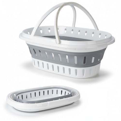 LS-LebenStil XL Komfort Wäschekorb 58cm faltbar mit Henkel Griff klappbar stabiler Boden tragbarer flexibler Falt-Korb Faltwanne Wäsche-Wanne Einkaufskorb Zusammenklappbarer Picknickkorb Camping