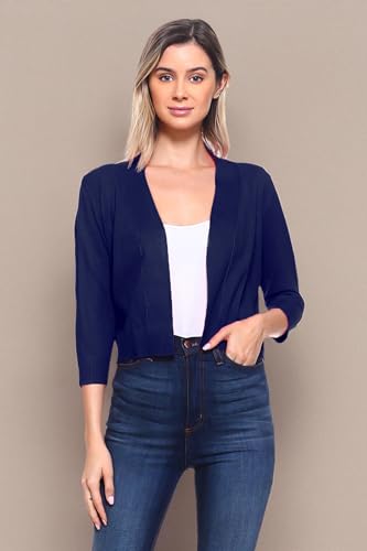 Image of Cielo Women's Soft Solid Open Front 3 /4 Sleeve Sweater Cardigan
